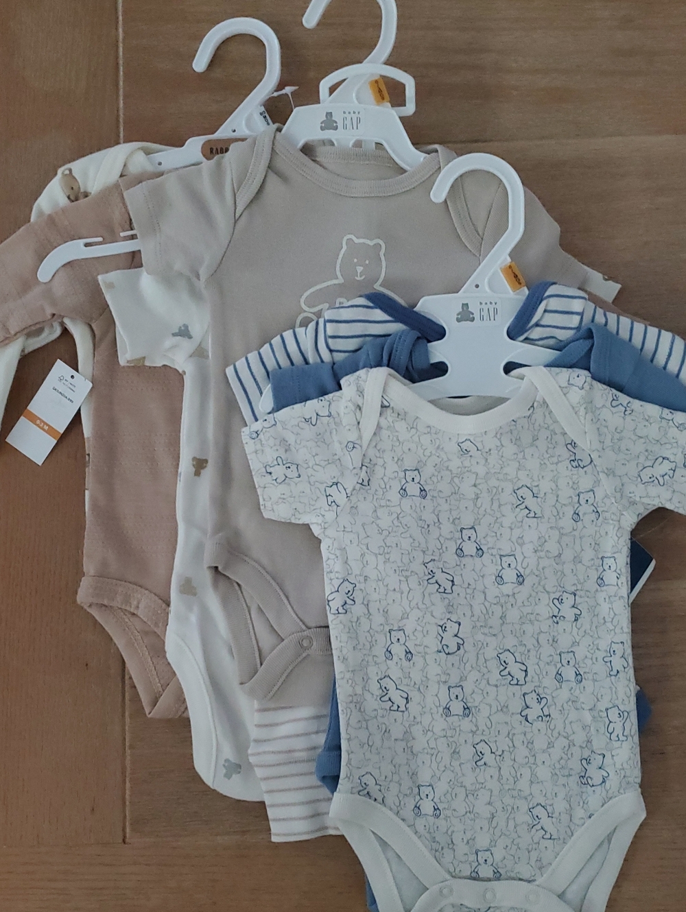 GAP Baby Neutral, Beige & Blue Short-Sleeve One-Piece Bodysuit Set